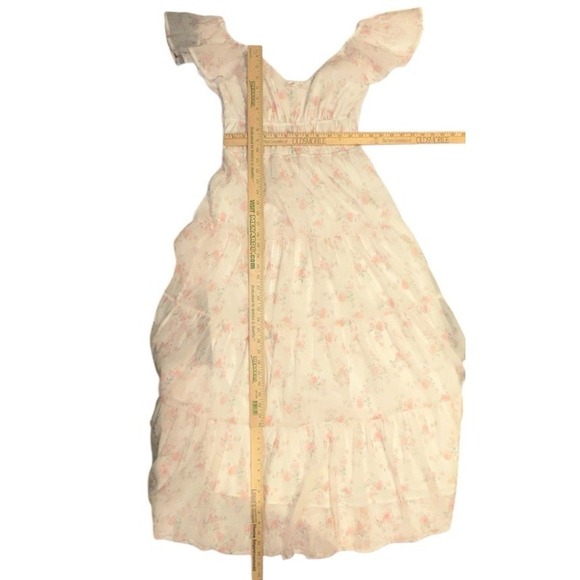 Storia Floral Maxi Dress Sz M Sheer Cottage Feminine Garden Prairie Lagenlook - Picture 13 of 13
